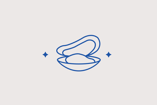 Open marine oyster shell with round pearl line icon for luxury jewelry boutique. Elegant vector illustration for seafood restaurant, seafood market, coastal spa hotel.