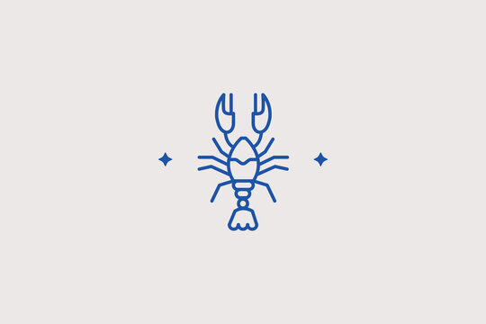 Symmetrical marine lobster crayfish with big claws line icon for seafood restaurant. Fresh vector illustration for fish market, culinary blog, gourmet bistro menu.