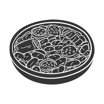 Traditional Spanish Fabada Asturiana Bean Stew Linocut Stamp Style Hand Drawn Vector