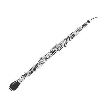 Classical Orchestra English Horn Woodwind Musical Instrument Linocut Stamp Style Vector Illustration