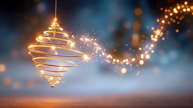 ?Enchanting spiral ornament with twinkling lights against blurred bokeh background