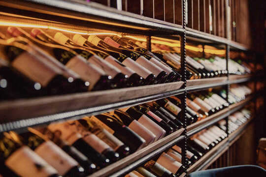 Modern wine storage with bright lighting