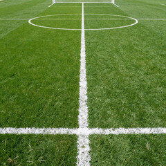 Obraz premium Art Deco Soccer Line. A Soccer Field With White Lines Against A Soft Green Background