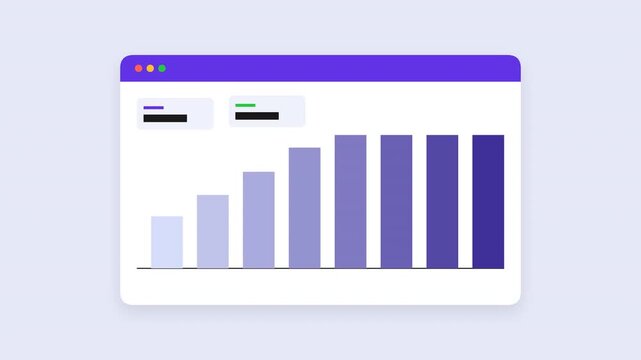 Bar chart animation showing business growth and financial success on screen