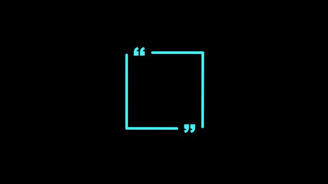 Black outline square quotation mark frame on black background quote speech bubble. Empty square quote frame with quotation marks.4k motion video.