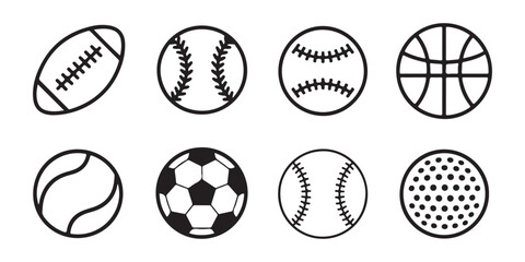 Sport ball icons set. vector illustration of game equipment: football, baseball, basketball, tennis, golf. © MSTGIRATUN