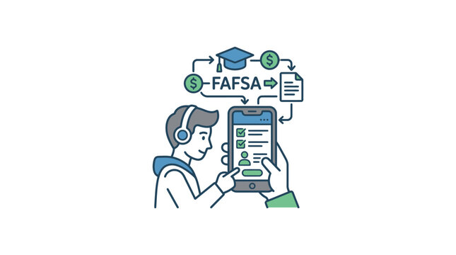 Student applying for federal student aid on mobile device