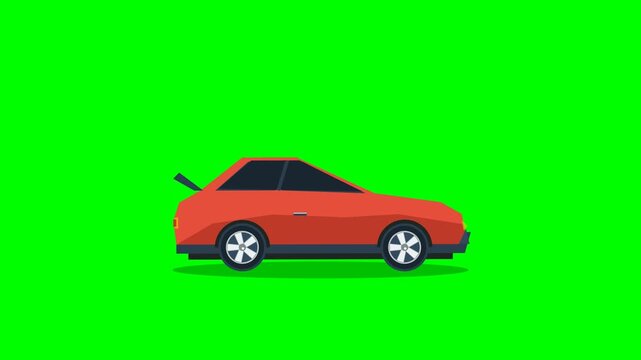 Red car driving animation sprite sheet on green screen chroma key background, 60 frames