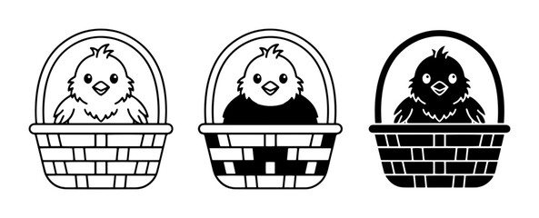 Cute Chick in Basket Vector Icons, Easter Baby Bird Illustrations, Spring Animal Graphics © Fakrul