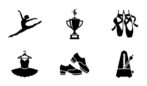 Ballet Dancer, Trophy, Pointe Shoes, Tutu, Tap Shoes, Metronome Icons: Dance Performance Elements