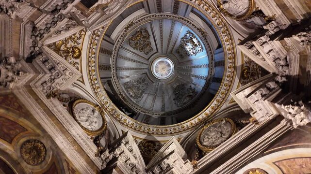 Cinematic Low Angle View Of The Grand Dome Of Sant Andrea Della Valle Basilica