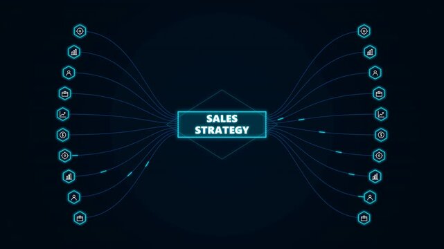 Sales strategy infographic with digital business icons and connected network lines