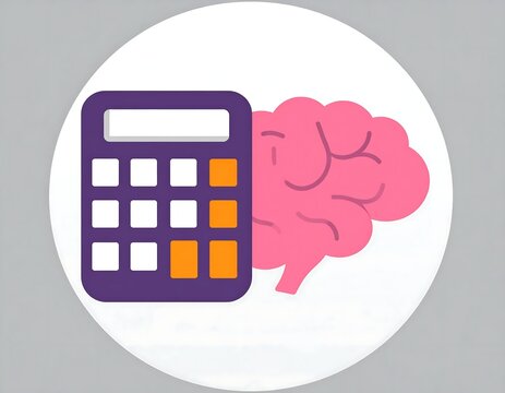 Calculator icon next to human brain illustration.