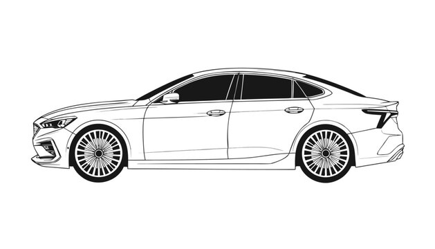 Graphic white sedan car design featuring clean contours and professional automotive illustration style.