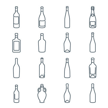 Collection of various wine and spirit bottle outlines.