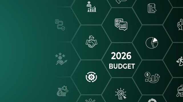 2026 Budget planning and management concept on the transparent background. Company budget allocation for business management. Effective and smart budgeting. 4k video animation. 