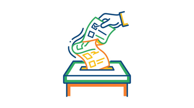 Hand casting a vote into a ballot box illustration