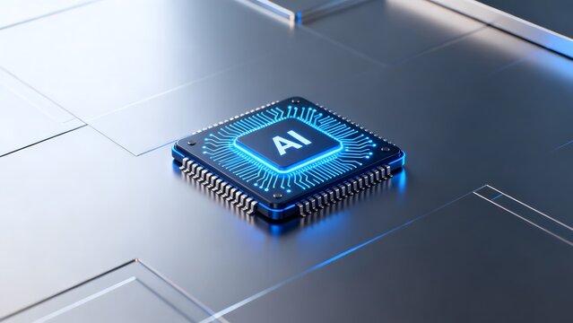 AI chip with glowing circuitry