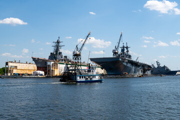 Elizabeth River Ferry Passing Naval Shipyard, Portsmouth Virginia © Jonathan
