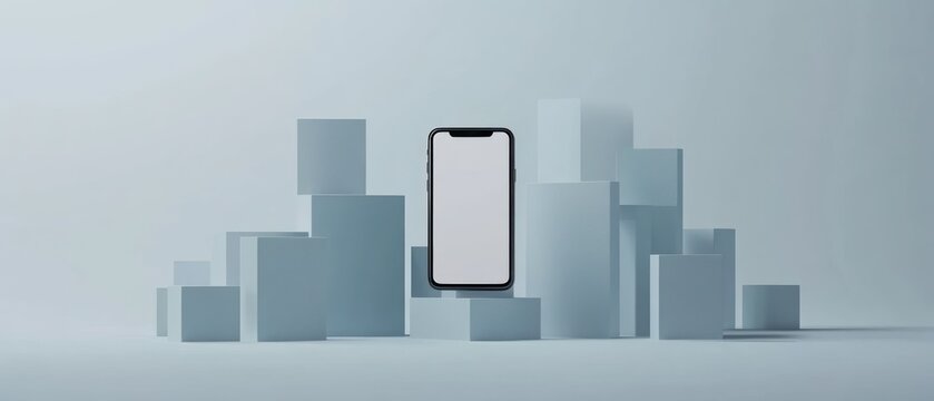 Blank smartphone screen mockup minimalist geometric shapes background
