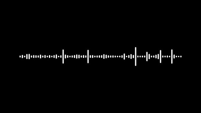 Audio spectrum animation, sound waves loop animation, White audio waveform spectrum animation, alpha channel, Sound line audio wave visualization voice record animation on black background.4k video