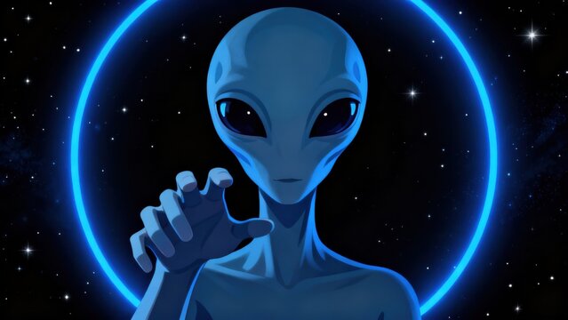 Blue alien figure in space