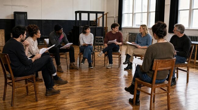 Diverse actors in a script reading rehearsal