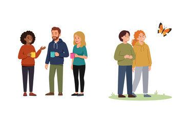 Obraz premium Diverse Group of People Socializing and Friends Enjoying Nature Outdoors Illustration