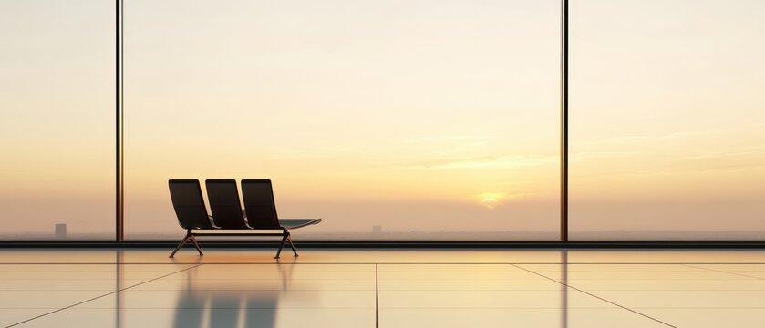 Empty seats cityscape sunset view modern minimalist interior design