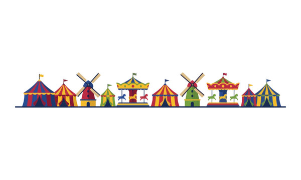 Carnival Circus Tents and Carousel Vector Illustration