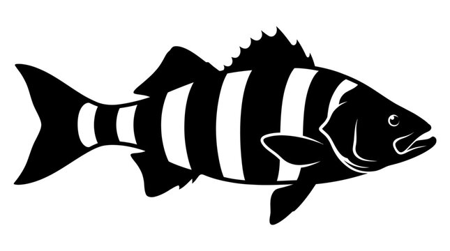 Striped fish silhouette black and white graphic illustration