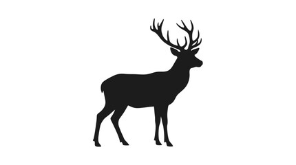 Fototapeta premium Black Silhouette Of A Stag With Antlers Against A White Background