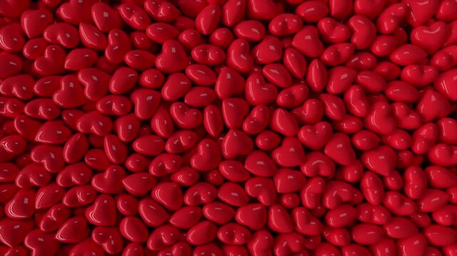 3D Red Hearts Falling and Filling the Screen on Black Background, Romantic Love Symbol Transition Animation for Valentine's Day and Wedding Projects
