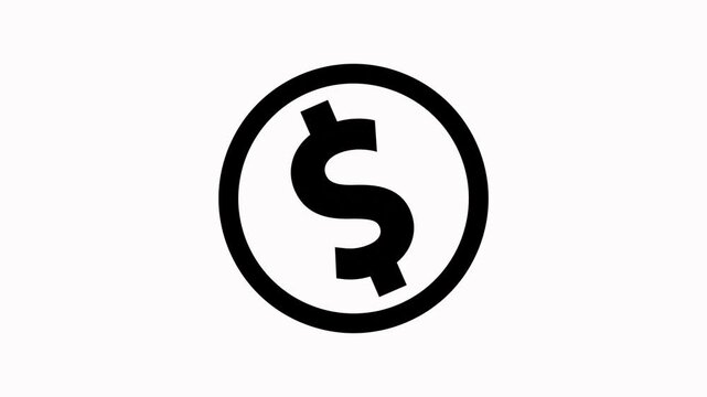 A spinning dollar currency symbol against a plain white background, ideal for financial concepts and the representation of monetary value.