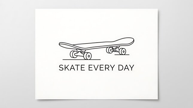 Skateboard with minimal line art and the words "Skate Every Day"