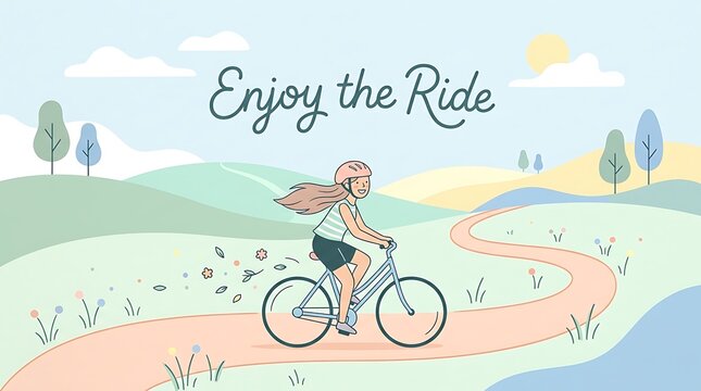 Minimal pastel tones, text &ldquo;Enjoy the Ride&rdquo;