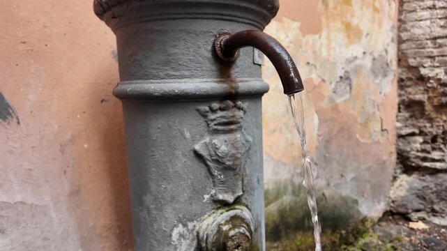 Cinematic Close-Up Of A Traditional Roman Drinking Fountain Nasoni