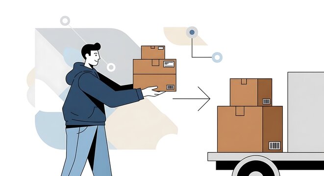 Man loading boxes into delivery truck.