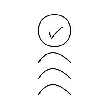 A clean and minimalist vector illustration featuring a check mar inside a circle, followed by three progressively happier curved smiley faces.