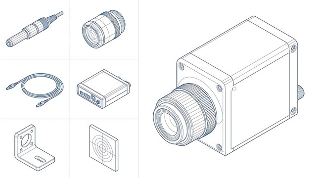 Industrial machine vision camera system components set with lens cable