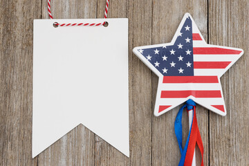 Fototapeta premium Blank white pennant banner hanging with star for festive events