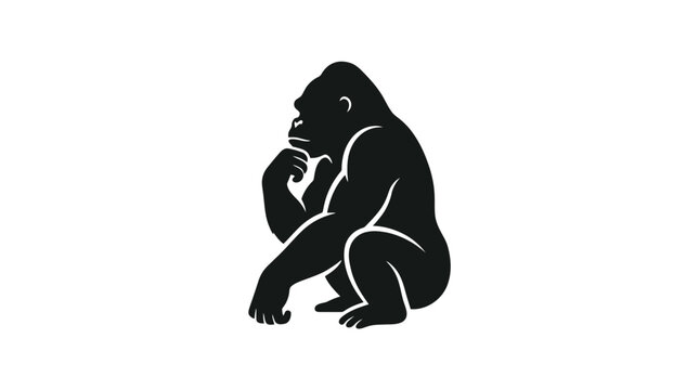 A black silhouette of a thoughtful gorilla.