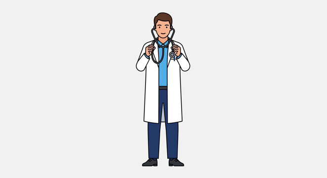 Doctor with Stethoscope, Healthcare Professional, Medical Consultation, White Background