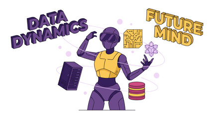 Naklejka premium Future mind. Data dynamics tech graphic for t shirt print poster sticker. Artificial intelligence robot. Cybernetic future design.