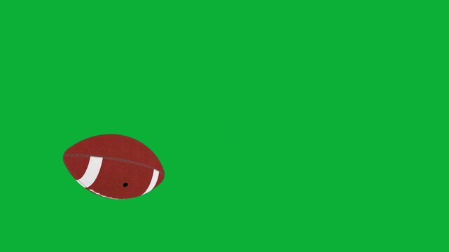 American football ball bouncing and rolling on chroma key green screen background realistic sport element animation for video