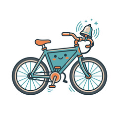 Fototapeta premium Cute cartoon bicycle with ringing bell and smiling face
