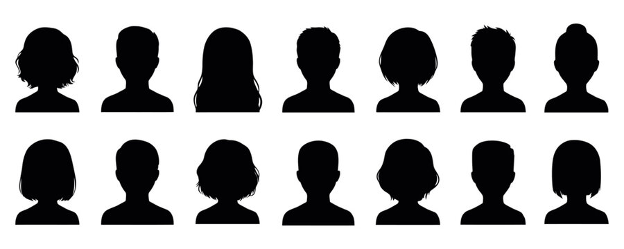 People Avatar Silhouette Icons Set with Male and Female User Profile Collection Isolated