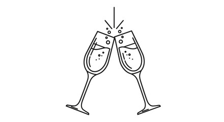 Two champagne flutes toasting celebration icon illustration © alfan