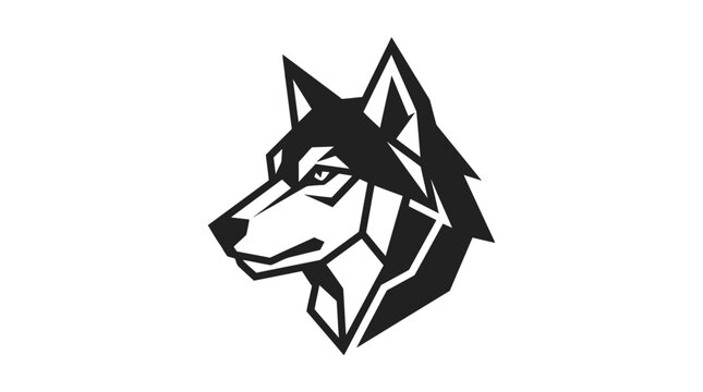 Geometric wolf head logo in black silhouette.