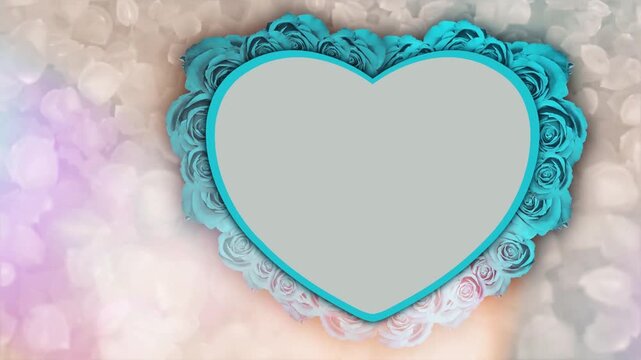 A heart-shaped frame adorned with blue roses, set against a soft floral background. The delicate roses and pastel colors create a romantic and elegant atmosphere, perfect for love-themed content.